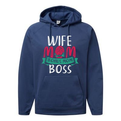 Roses Stepmom Wife Boss Mothers Day Funny Bonus Mom Gift Performance Fleece Hoodie