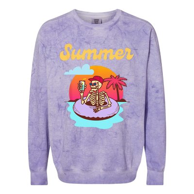 Retro Skeleton With Sunglasses Summer Goth Vacation Skull Colorblast Crewneck Sweatshirt