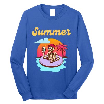 Retro Skeleton With Sunglasses Summer Goth Vacation Skull Long Sleeve Shirt