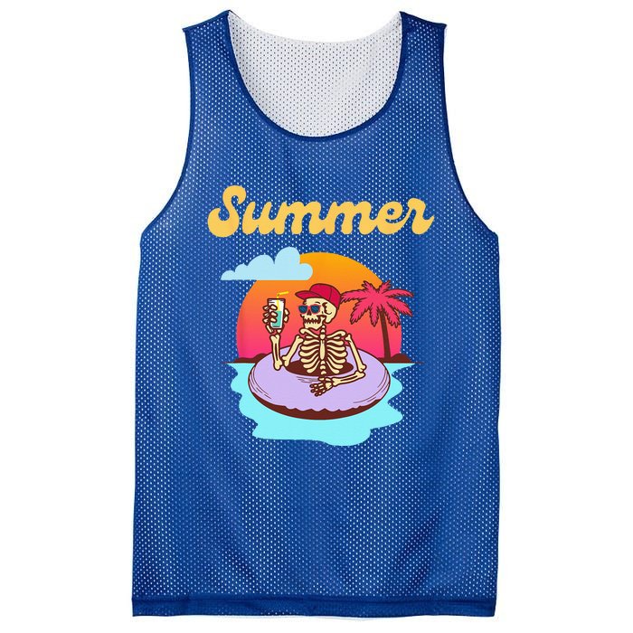 Retro Skeleton With Sunglasses Summer Goth Vacation Skull Mesh Reversible Basketball Jersey Tank