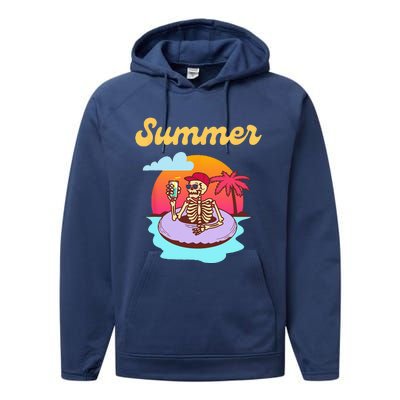 Retro Skeleton With Sunglasses Summer Goth Vacation Skull Performance Fleece Hoodie