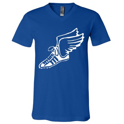 Running Shoe With Wings Track And Field Sneaker V-Neck T-Shirt