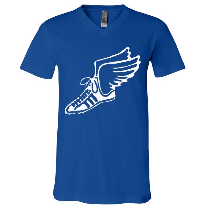 Running Shoe With Wings Track And Field Sneaker V-Neck T-Shirt