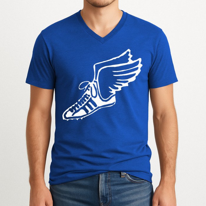 Running Shoe With Wings Track And Field Sneaker V-Neck T-Shirt