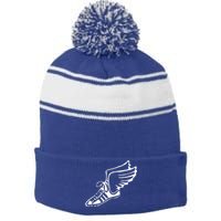 Running Shoe With Wings Track And Field Sneaker Stripe Pom Pom Beanie