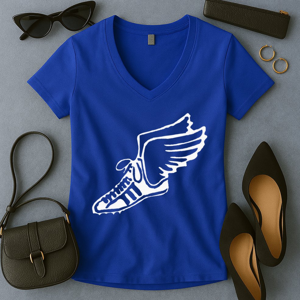 Running Shoe With Wings Track And Field Sneaker Women's V-Neck T-Shirt