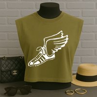 Running Shoe With Wings Track And Field Sneaker Garment-Dyed Women's Muscle Tee