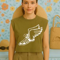 Running Shoe With Wings Track And Field Sneaker Garment-Dyed Women's Muscle Tee