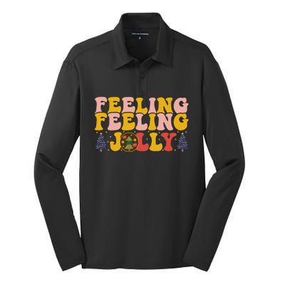 Retro Style Word Art Feelin Jolly Christmas Typography Funny Gift Silk Touch Performance Long Sleeve Polo