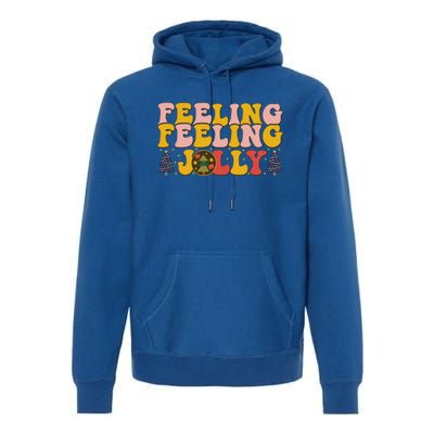 Retro Style Word Art Feelin Jolly Christmas Typography Funny Gift Premium Hoodie