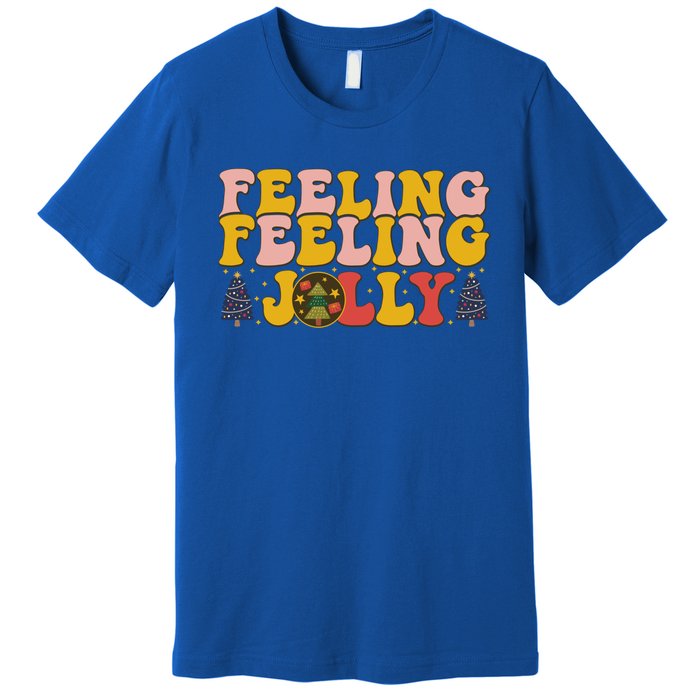 Retro Style Word Art Feelin Jolly Christmas Typography Funny Gift Premium T-Shirt