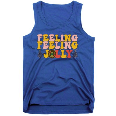 Retro Style Word Art Feelin Jolly Christmas Typography Funny Gift Tank Top