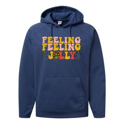 Retro Style Word Art Feelin Jolly Christmas Typography Funny Gift Performance Fleece Hoodie