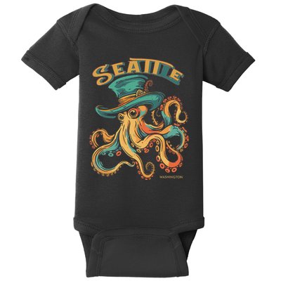 Retro Seattle Washington Giant Pacific Octopus Souvenir Baby Bodysuit