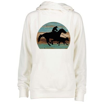 Retro Style Western Cowhorse Calf Roping Womens Funnel Neck Pullover Hood