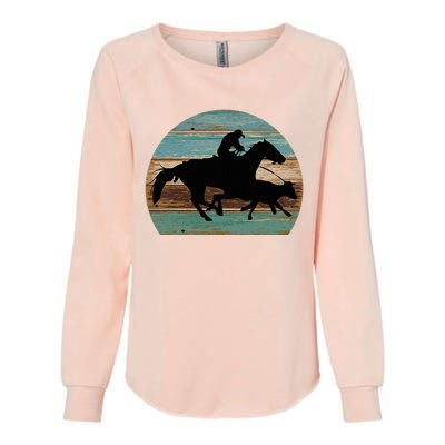 Retro Style Western Cowhorse Calf Roping Womens California Wash Sweatshirt