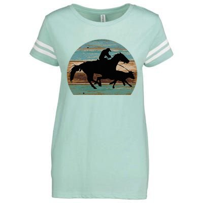 Retro Style Western Cowhorse Calf Roping Enza Ladies Jersey Football T-Shirt