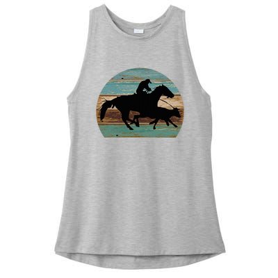 Retro Style Western Cowhorse Calf Roping Ladies PosiCharge Tri-Blend Wicking Tank