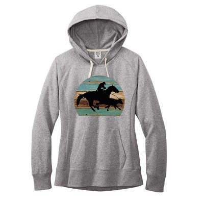 Retro Style Western Cowhorse Calf Roping Women's Fleece Hoodie