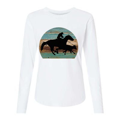 Retro Style Western Cowhorse Calf Roping Womens Cotton Relaxed Long Sleeve T-Shirt