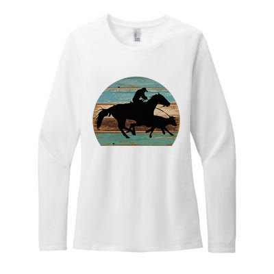 Retro Style Western Cowhorse Calf Roping Womens CVC Long Sleeve Shirt