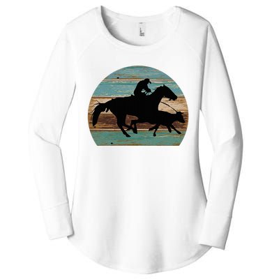 Retro Style Western Cowhorse Calf Roping Women's Perfect Tri Tunic Long Sleeve Shirt