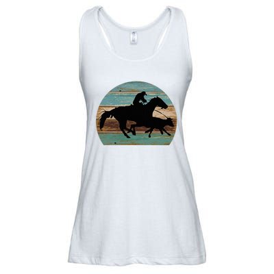 Retro Style Western Cowhorse Calf Roping Ladies Essential Flowy Tank