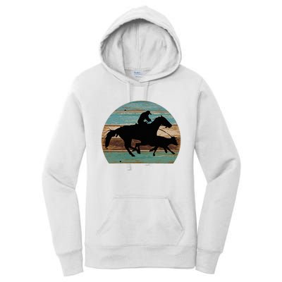 Retro Style Western Cowhorse Calf Roping Women's Pullover Hoodie