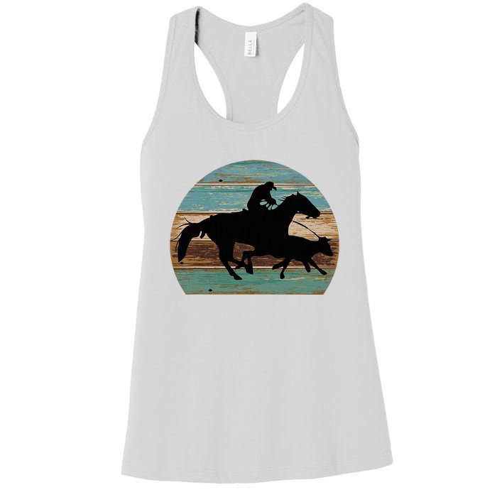 Retro Style Western Cowhorse Calf Roping Women's Racerback Tank