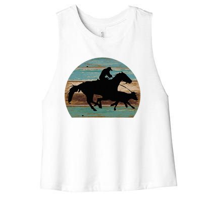 Retro Style Western Cowhorse Calf Roping Women's Racerback Cropped Tank