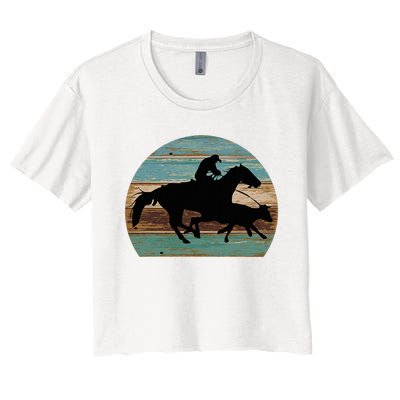 Retro Style Western Cowhorse Calf Roping Women's Crop Top Tee