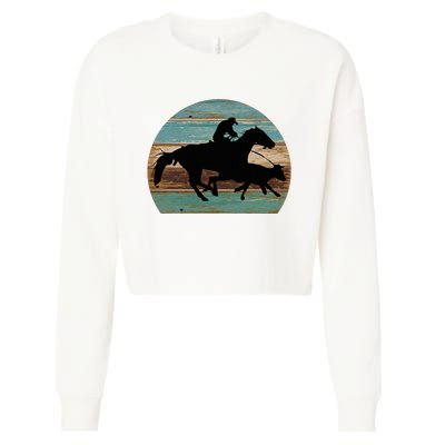 Retro Style Western Cowhorse Calf Roping Cropped Pullover Crew