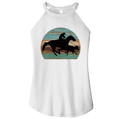 Retro Style Western Cowhorse Calf Roping Women's Perfect Tri Rocker Tank