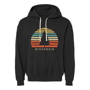 Retro Sunset Wisconsin Pine Tree Garment-Dyed Fleece Hoodie