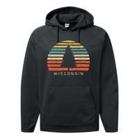 Retro Sunset Wisconsin Pine Tree Performance Fleece Hoodie