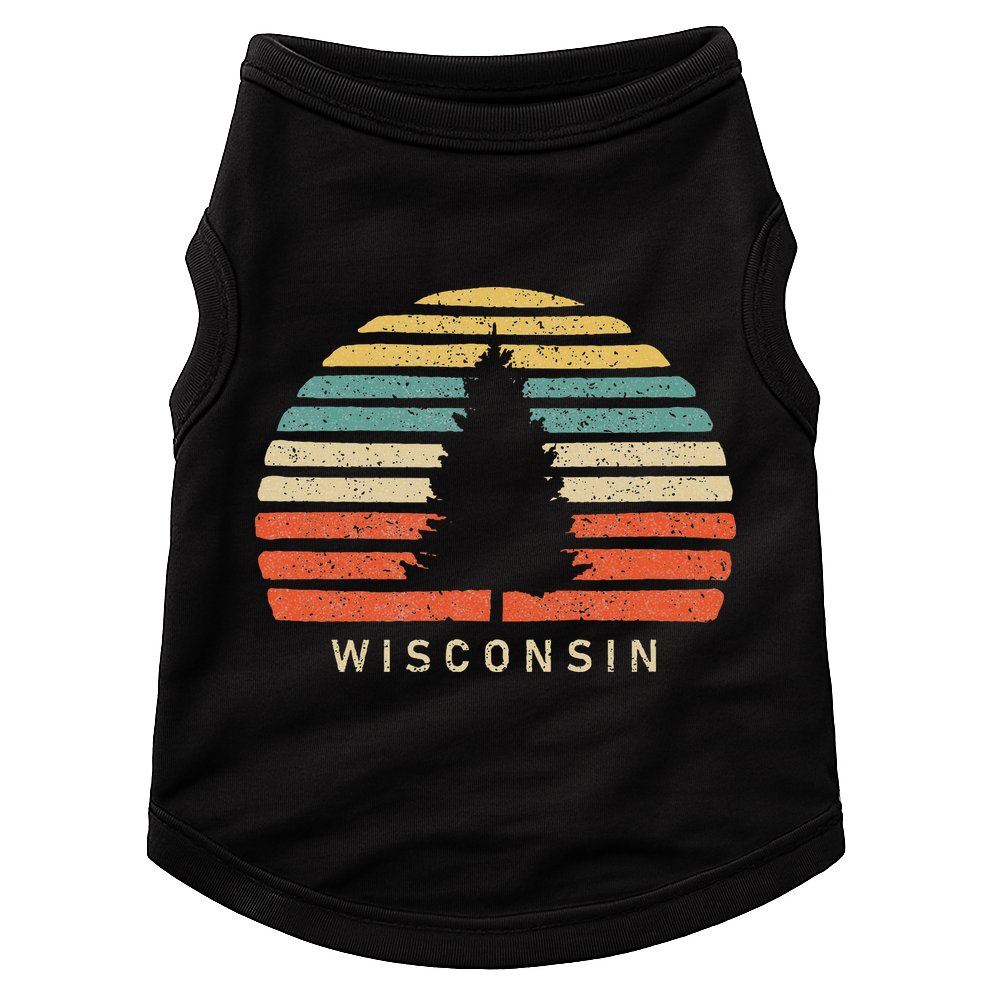 Retro Sunset Wisconsin Pine Tree Doggie Tank