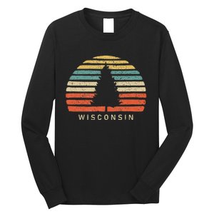 Retro Sunset Wisconsin Pine Tree Long Sleeve Shirt