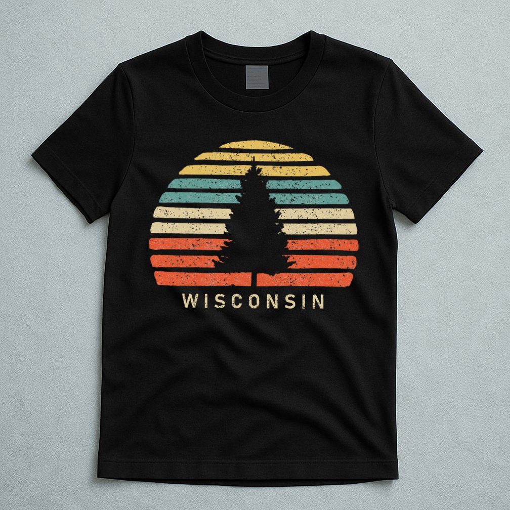 Retro Sunset Wisconsin Pine Tree T-Shirt