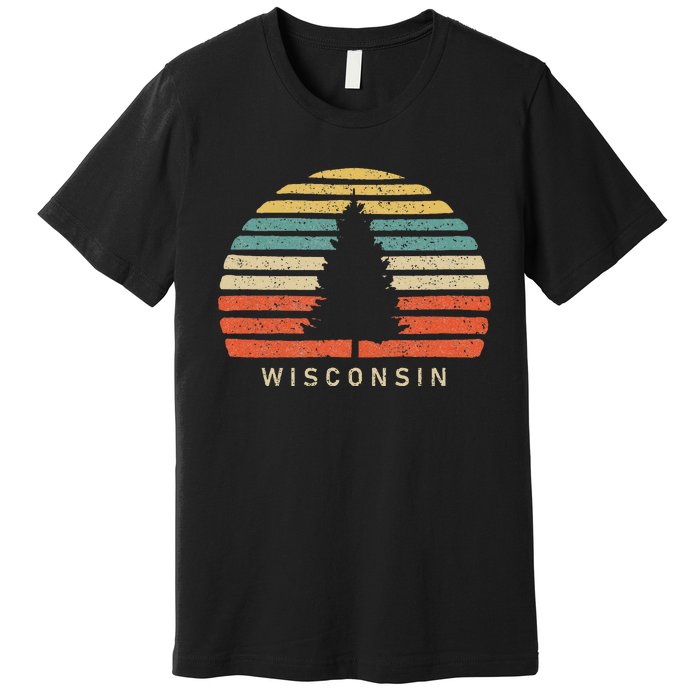 Retro Sunset Wisconsin Pine Tree Premium T-Shirt