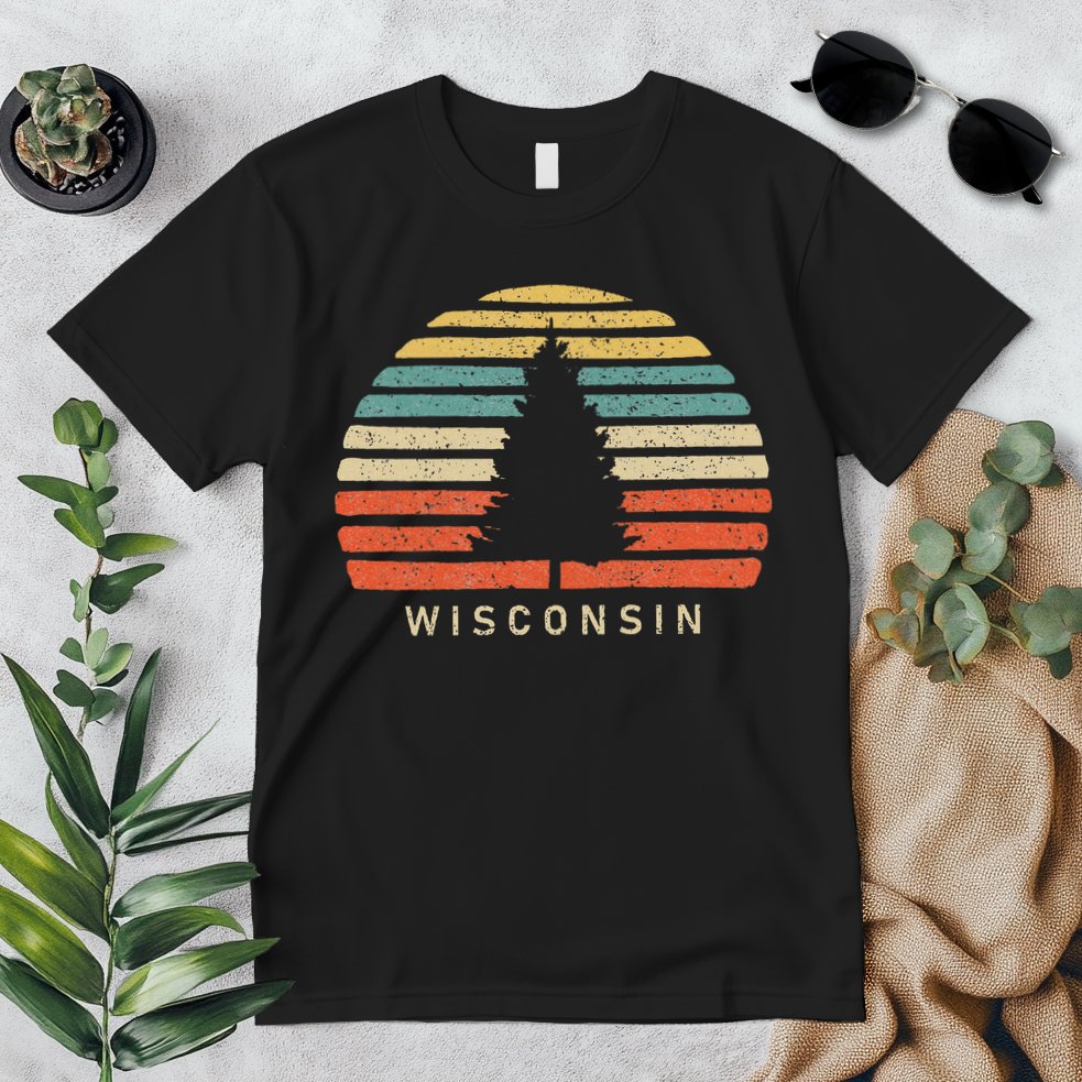 Retro Sunset Wisconsin Pine Tree Premium T-Shirt