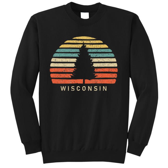 Retro Sunset Wisconsin Pine Tree Tall Sweatshirt