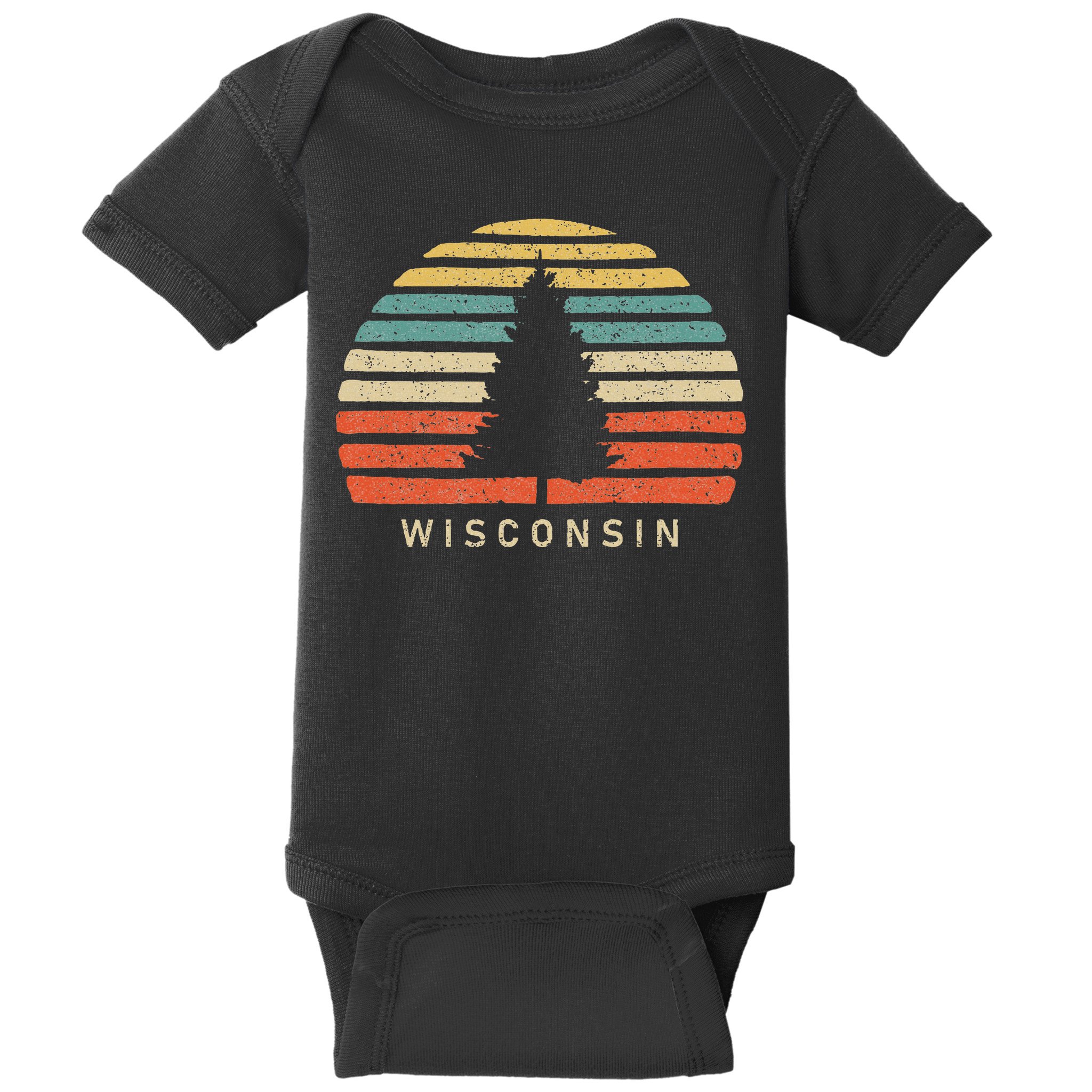 Retro Sunset Wisconsin Pine Tree Baby Bodysuit