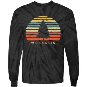 Retro Sunset Wisconsin Pine Tree Tie-Dye Long Sleeve Shirt