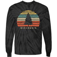 Retro Sunset Wisconsin Pine Tree Tie-Dye Long Sleeve Shirt