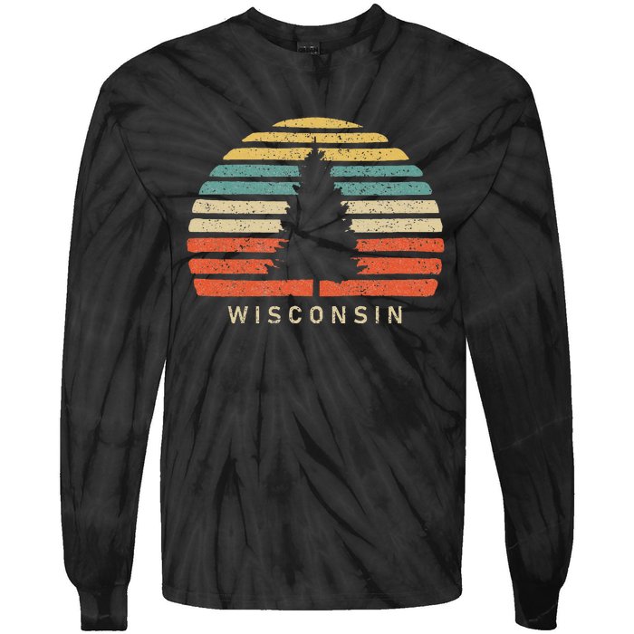 Retro Sunset Wisconsin Pine Tree Tie-Dye Long Sleeve Shirt