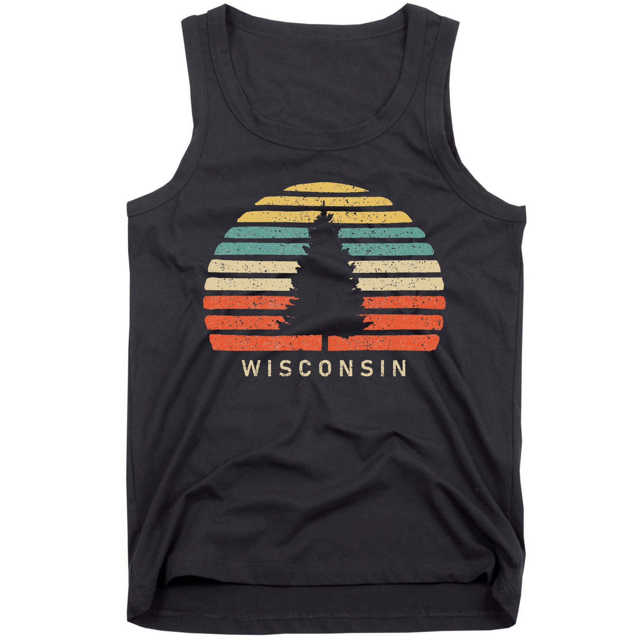 Retro Sunset Wisconsin Pine Tree Tank Top