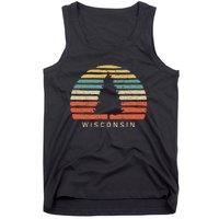 Retro Sunset Wisconsin Pine Tree Tank Top