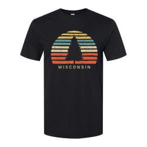 Retro Sunset Wisconsin Pine Tree Softstyle CVC T-Shirt