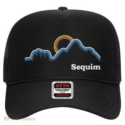 Retro Sequim Washington Hiking Adventure Outdoor High Crown Mesh Back Trucker Hat