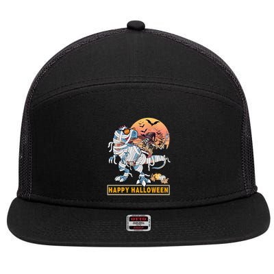 Rocker Skeleton Witch Riding Mummy Dinosaur T Rex Halloween Gift 7 Panel Mesh Trucker Snapback Hat